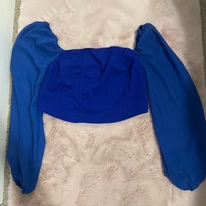 Blue Long Sleeve Blouse Top